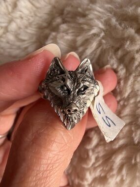 Silver Wolf Head Ring Sz 5